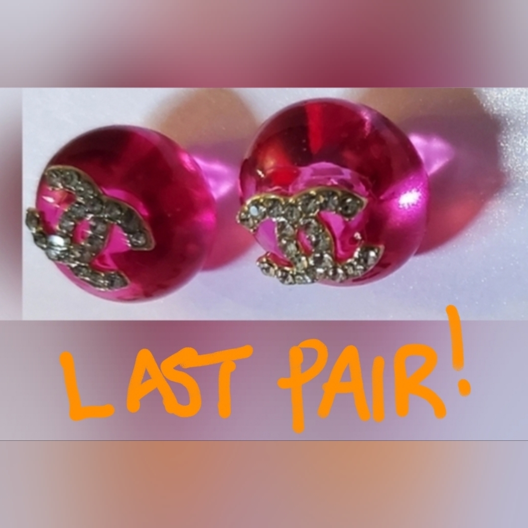 Fuchsia Crystal Logo Studs